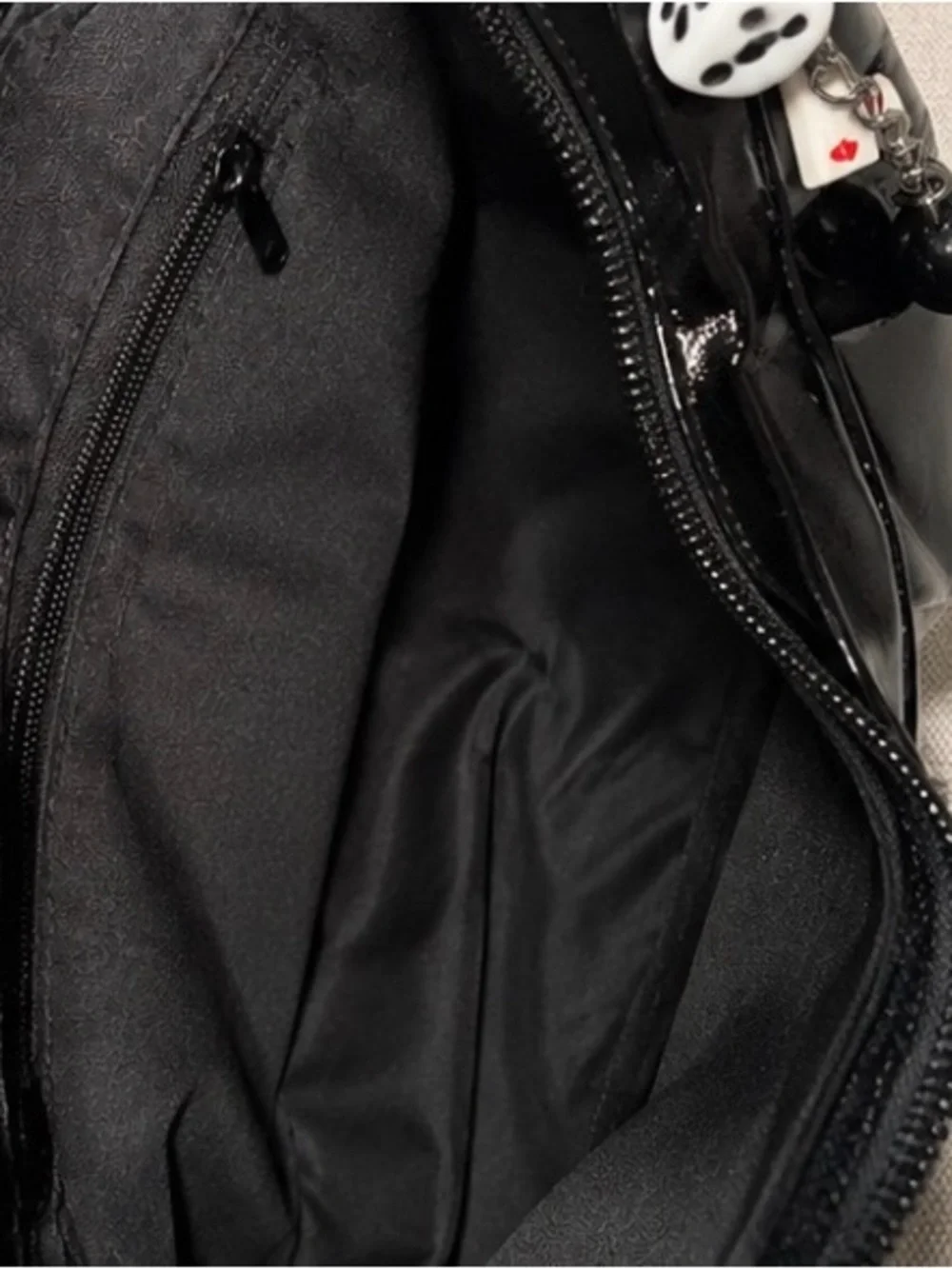Black Patent Shoulder Bag with Decorative Buckle